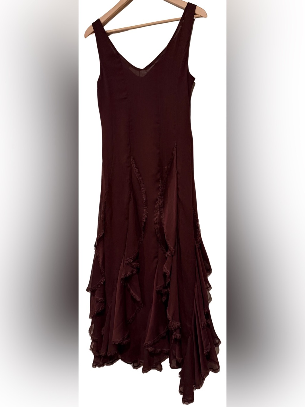 Anthropologie ASTR The Label Philomene V-Neck Ruffled Midi Dress XS Eggplant - Picture 9 of 10